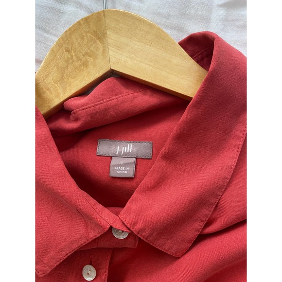 J. Jill 100% Silk Dark Coral Button Down Shirt Large - Picture 6 of 10